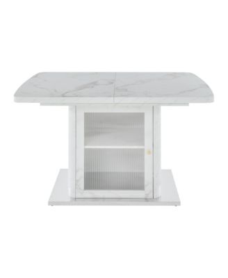 47.24"-63"Modern Rectangle Dining Table, Stretchable, with Printed Marble Table Top+Storage Cabinet Table Leg with Metal Base