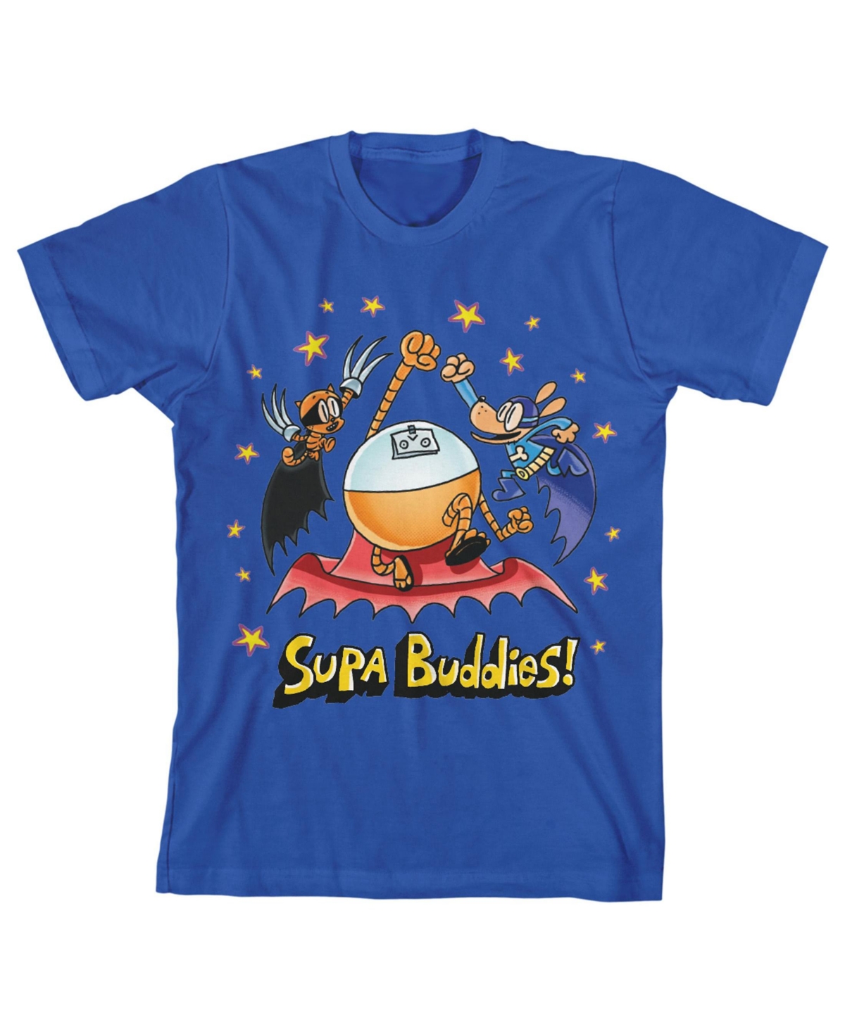 Dog Man Boys Supa Buddies Youth Royal Blue Crew Neck Short Sleeve T-shirt-xl