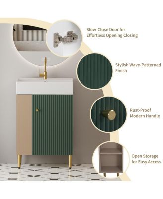  Small Bathroom Vanity with Ceramic Sink, Modern Wood Base, Soft Close Door and Open Shelves for Compact Spaces