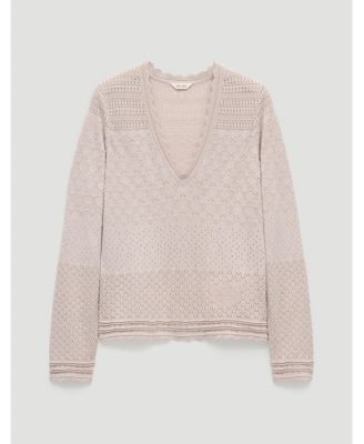 Women's Pointelle Cotton V-Neck Sweater