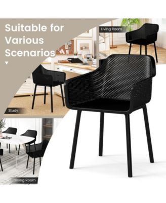 2 PCS Modern Plastic Dining Chairs Kitchen Armchairs w/ Breathable Mesh Backrest