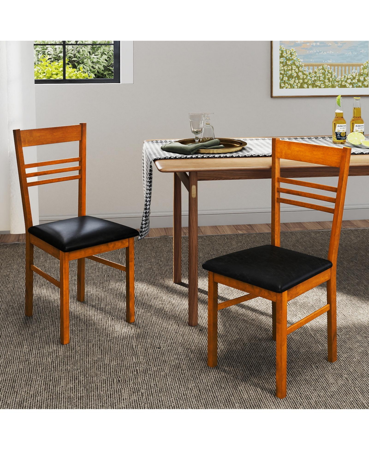 Gymax Wood Dining Chairs Set of w/Rubber Frame Padded Seat and Slatted Backrest