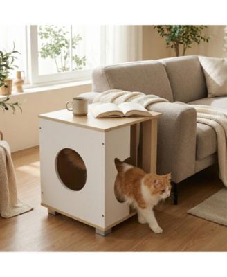 Cat Bed Side Table w/Head-shaped Entry and Metal Legs Modern End Table Nightstand
