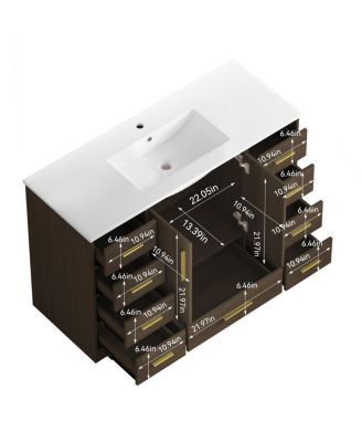 Bathroom Vanity with Resin Sink, Soft Close Doors, 9 Storage Drawers and MDF Cabinet, Transitional Modern Design