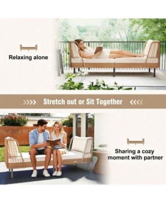 Boho Patio Wicker Daybed Loveseat with Cushions