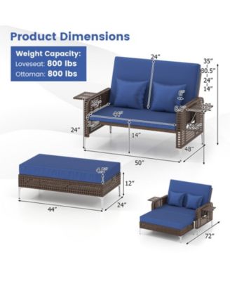 2-Piece Patio Rattan Daybed with Adjustable Backrest and Storage Ottoman
