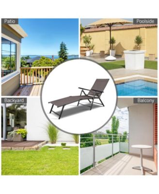 5-Position Adjustable Patio Chaise Lounge with Stackable Folding Frame