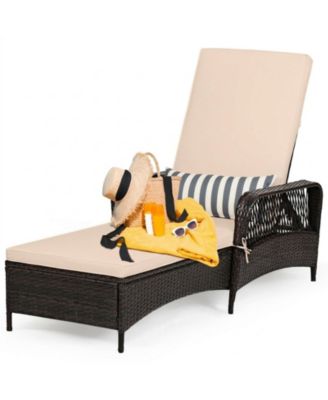 Patio Wicker Chaise Lounge with 6-Position Backrest and Lumbar Pillow