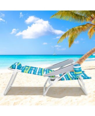 Folding Beach Chair Set of 2 with 5-Position Recline and Head Pillow