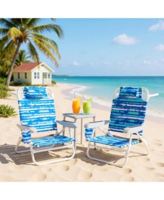 Folding Beach Lounge Chair Set of 2 with Padded Headrest, 5-Position