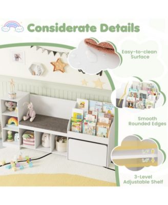 Kids Bookcase with Reading Nook Four in One Toy Organizer