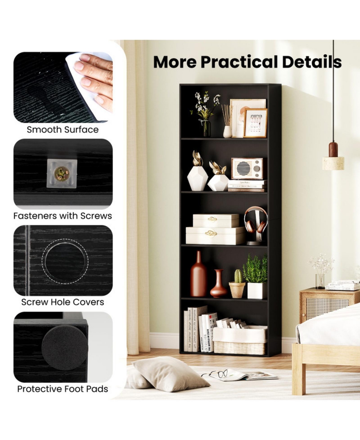 Gouun 5-Tier Freestanding Storage Bookcase with Anti-Tipping Kits