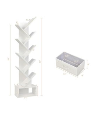 10-Tier Tree-Shaped Bookshelf with Fabric Drawer