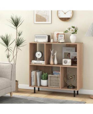 4-Compartment Open Shelf Bookcase with Metal Legs