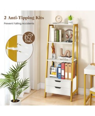 4-Tier Ladder Shelf with 2 Drawers and Metal Frame