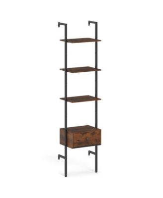 5-Tier Ladder Bookcase with Drawer and Metal Frame