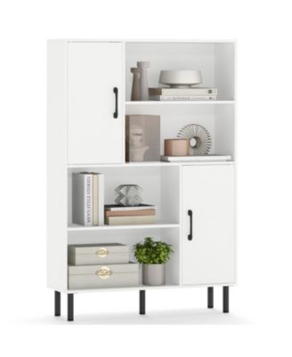 47-Inch Storage Cabinet Bookcase with 2 Doors and 4 Open Shelves