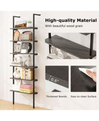 6-Tier Industrial Ladder Shelf Wall Mounted Bookshelf