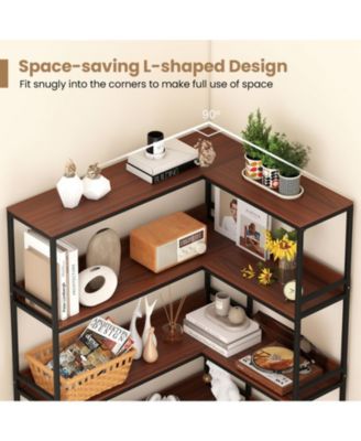 5-Tier L-Shaped Corner Bookshelf with Metal Frame