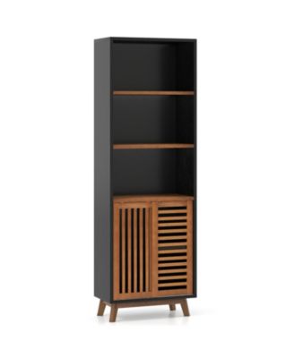 70-Inch 5-Tier Bookshelf with Sliding Door Cabinet