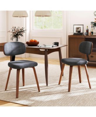 Set of 2 Chenille Fabric Upholstered Wooden Kitchen Chairs