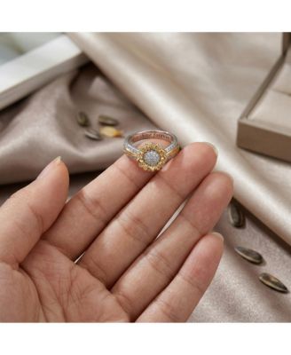 Unique Two-Tone Radiant Pave CZ Flower-Inspired Ring