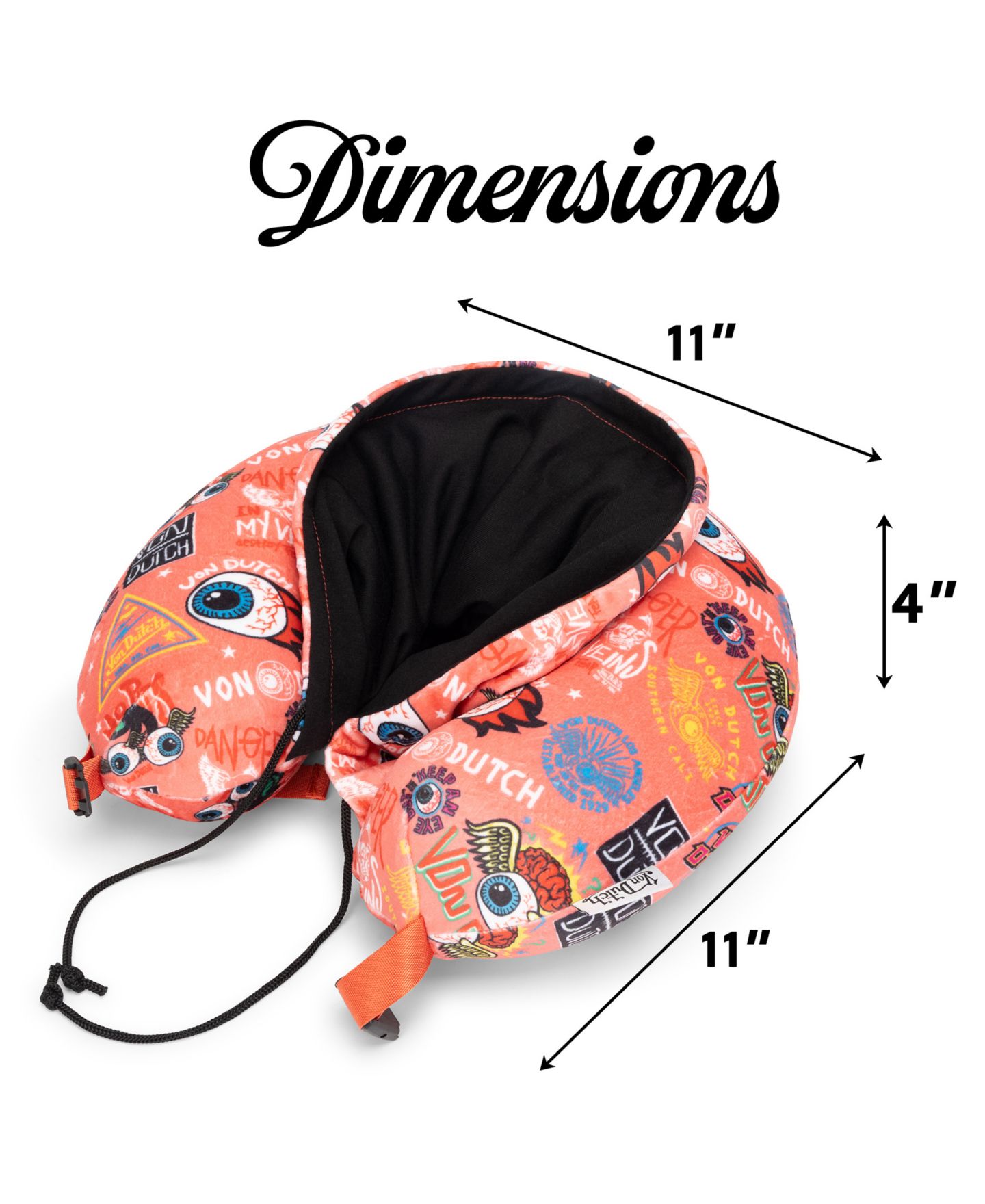 Подушка Von Dutch Jax Hooded Memory Foam 11" Travel Neck Pillow, цвет: Розовый — фото 4