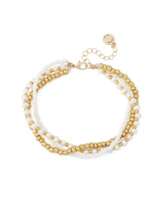 White Vintage Luxe Shell Beaded Layered Anklet