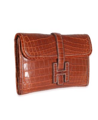 Pre-Owned HERMES Fauve Crocodile Niloticus Lisse Mini Jige Clutch