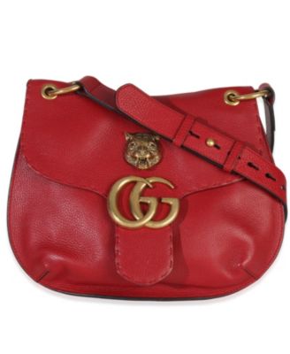 Red Cellarius Calfskin Feline GG Marmont Flap Shoulder Bag