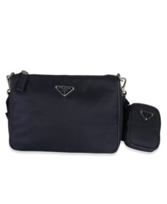 Navy Re-Nylon and Saffiano Leather Trim Shoulder Bag