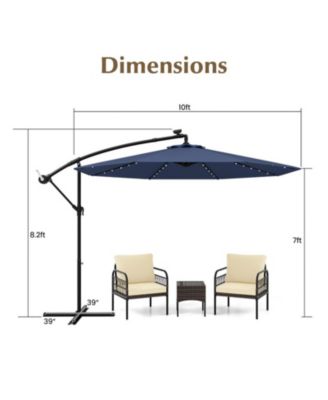 10 ft Solar LED Cantilever Patio Umbrella with 40 Lights Cross Base and Tilt