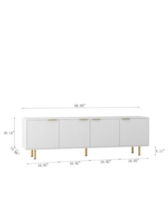 Modern Fluted TV Cabinet for 55+ Inch TV, Media Console Entertainment Center with 4 Storage Cabinets and Metal Handles for Living Room