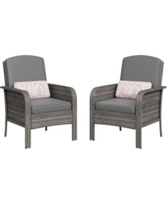 2-Piece All-Weather PE Wicker Patio Set with High Back Chairs and Cushions