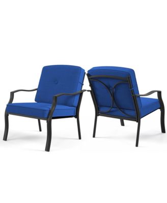2 PCS Patio Metal Chairs Outdoor Dining Seat Heavy Duty with Cushions Garden