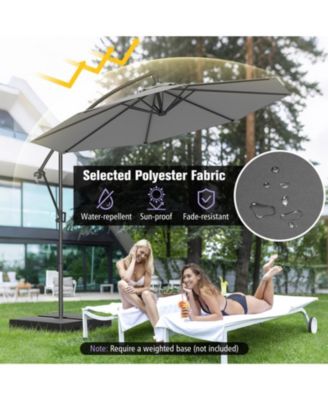 10 ft Offset Hanging Patio Umbrella with Infinite Tilt 360-Degree Rotation and Base