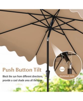 9 ft Patio Umbrella with Push-Button Tilt Crank Handle and Ruffled Edge Design
