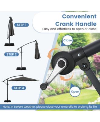 10 ft Solar Offset Umbrella with 96 LED Lights 9 Modes Weighted Base and 360 Rotation