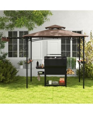 11 x 5 ft Grill Gazebo with Extended Side Awning Double-Tier Vented Top and Shelves