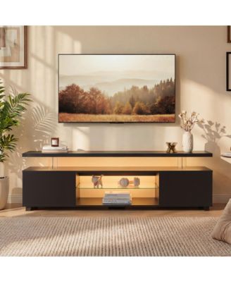 LED TV Stand with Ambient Lighting for 60" TVs, Modern Media Console with Large Side Storage Cabinet and Open Display Shelf for Living Room