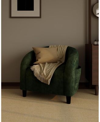 Velvet Accent Chair Club Chair Cozy Armrest Upholstered Barrel Chair with Solid Legs for Living Room Bedroom Study Waiting Room