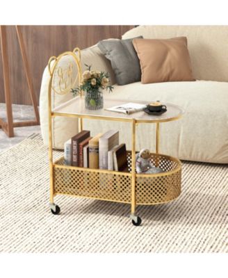 Glass Coffee Table 2 Tier Mobile with Bear Design