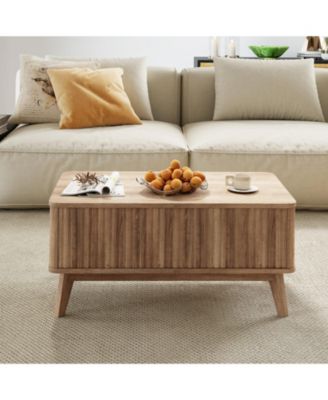 Wooden Coffee Table Fluted Lift Top Design