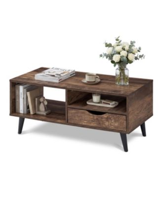 Rectangular Rustic Coffee Table with Storage Shelf