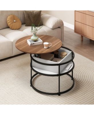 Coffee Table Round Lift Top with Hidden Storage and Side Shelves
