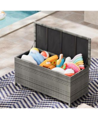 125 Gallon Large Waterproof PE Rattan Deck Box with Wheels