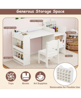Kids Art Table and Chair Set with Paper Roll Holder and Cabinet