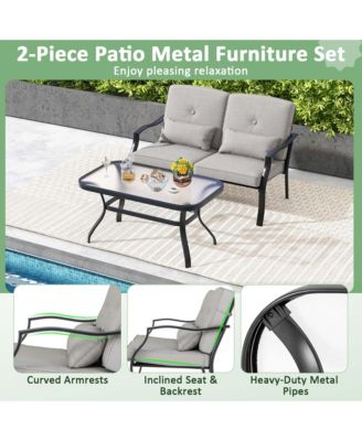 2 PCS Patio Furniture Set Outdoor Loveseat Chair Coffee Table Cushioned Seat