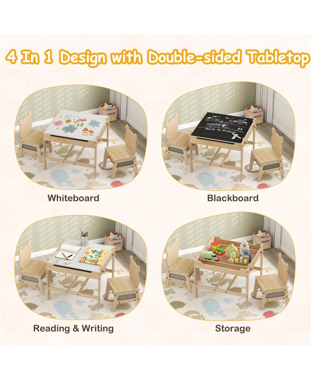 Slickblue Children s Table and Chairs Set with Reversible Whiteboard