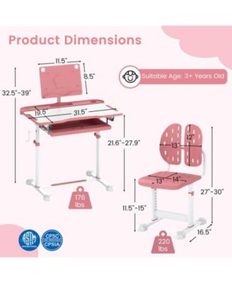 Kids Study Desk and Chair Set with Tilt Desktop and Book Stand